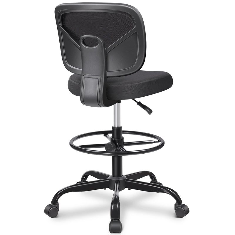 Primy Tall Drafting Desk Chair - Armless, Adjustable Height, Mesh Back, Rolling, Standing Desk Chair for Art Room, Office or Home (Black) - Image 1