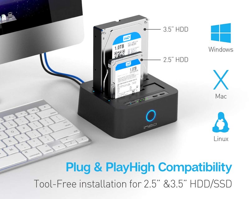 ineo USB 3.1 Gen1 to SATA 2.5" or 3.5 inch SSD/HDD Docking Station (Clone Docking) - Image 4