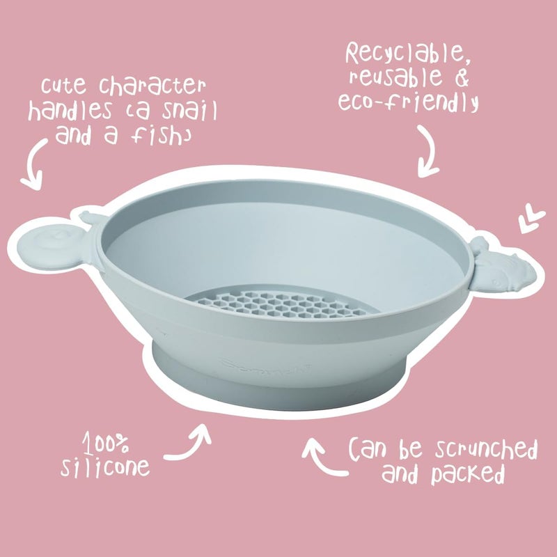 Scrunch Panner with Handle - Collapsible and Foldable Silicone Sieve for Kids, Duck Egg Blue - Image 4