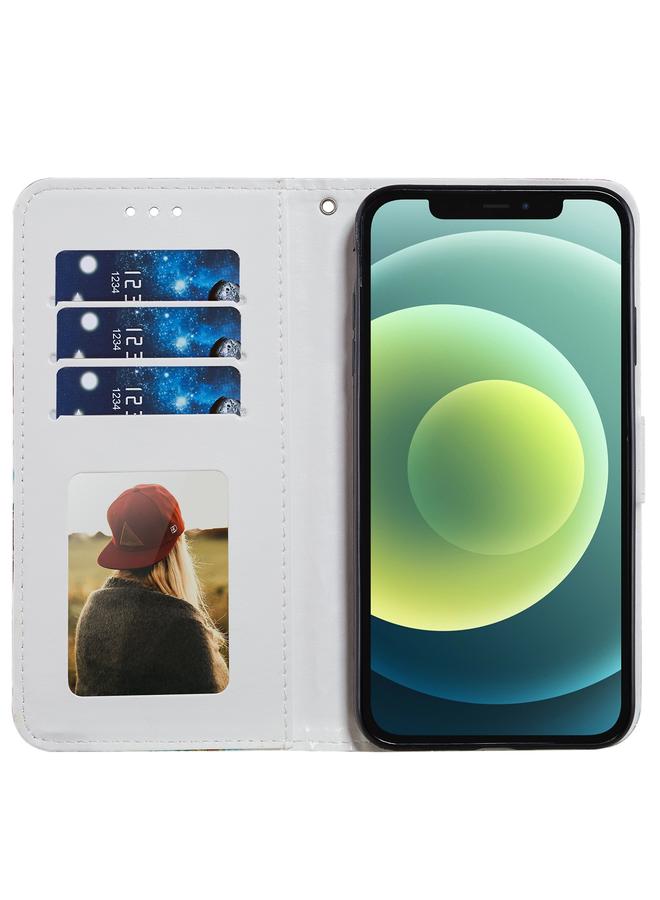 زبون جراب لهاتف iPhone 12 / 12 Pro، جراب جلدي أفقي قابل للطي بنمط مرسوم مع حامل وفتحات للبطاقات وإطار للصور - Image 4