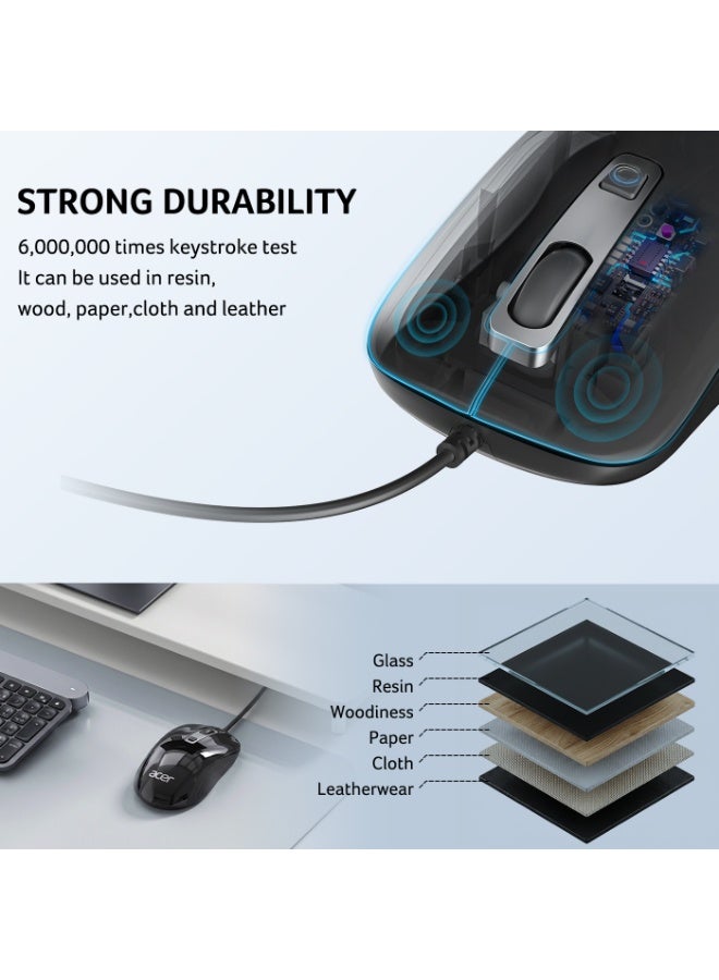 أيسر ماوس بصري سلكي - 1000 DPI، توصيل USB وتشغيل، تصميم مريح لكلا اليدين، كابل بطول 1.5م، تنقل موثوق للابتوب والكمبيوتر الشخصي - Image 4