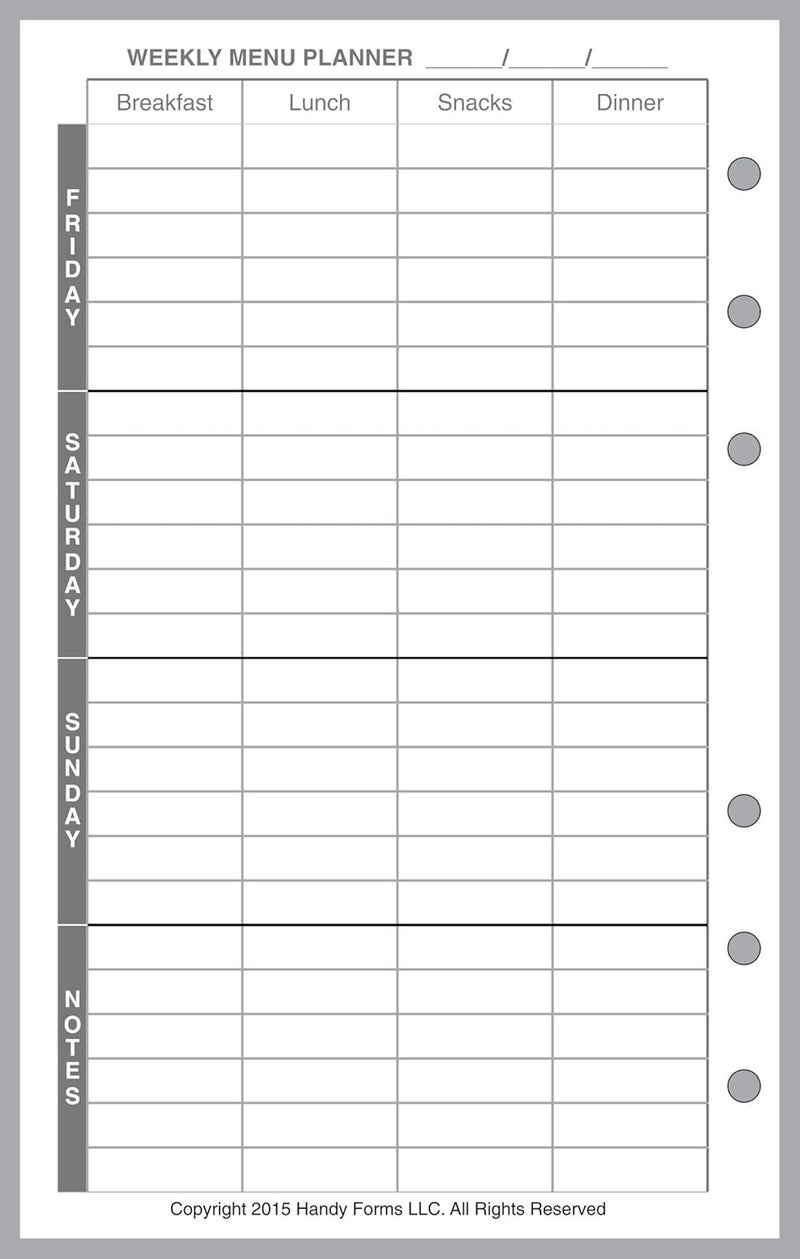 Handy Forms Compact Size Menu Planner and Shopping List, Sized and Punched for Franklin Covey Compact and Other Notebooks (4.25" x 6.75") - Image 3
