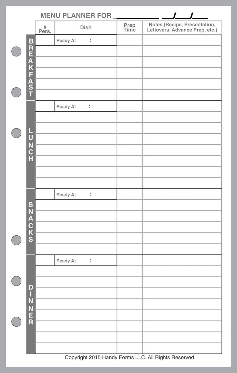 Handy Forms Compact Size Menu Planner and Shopping List, Sized and Punched for Franklin Covey Compact and Other Notebooks (4.25" x 6.75") - Image 1
