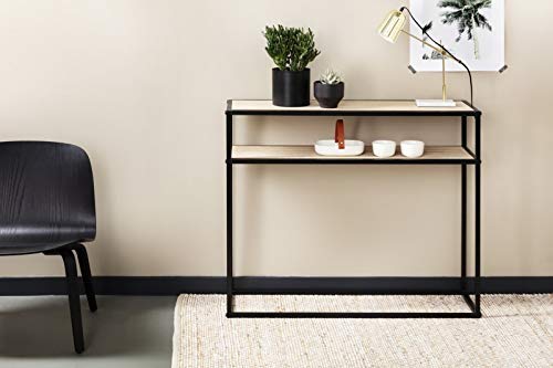 INDIAN DECOR INDIAN DECOR 45993 Mini Two Tier Console Table for Kids Vintage Wall Table with Storage Shelves Black Metal Wood Slim Hallway Table Weight Capacity Dimensions 70 x 30 x 50 cm - Image 2