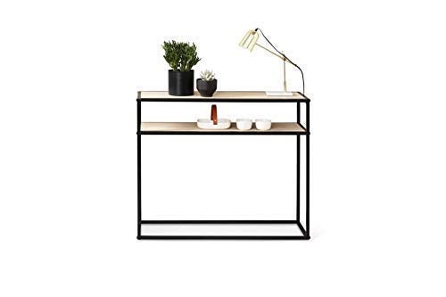 INDIAN DECOR INDIAN DECOR 45993 Mini Two Tier Console Table for Kids Vintage Wall Table with Storage Shelves Black Metal Wood Slim Hallway Table Weight Capacity Dimensions 70 x 30 x 50 cm - Image 1