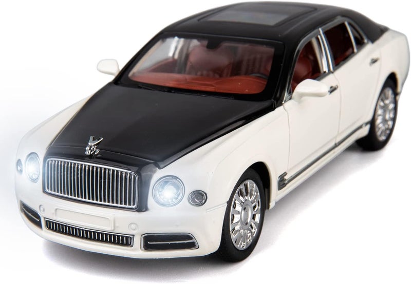 BDTCTK Compatible for 1:24 Scale Bentley Mulsanne Diecast Cars Models, Pull Back Car Toys with 6 Open Doors, Light and Sound, Boys Toys Kids Adults Gifts (White) - Image 1