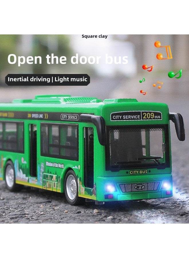 Children's Large Bus Toy Can Open The Door Boy Light Music Bus Model Simulation Baby Bus-Color:Large Sound And Light Bus-green - Image 2