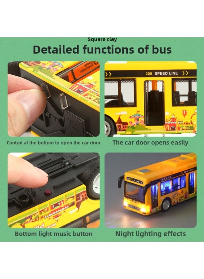 Children's Large Bus Toy Can Open The Door Boy Light Music Bus Model Simulation Baby Bus-Color:Large Sound And Light Bus-green - Image 3
