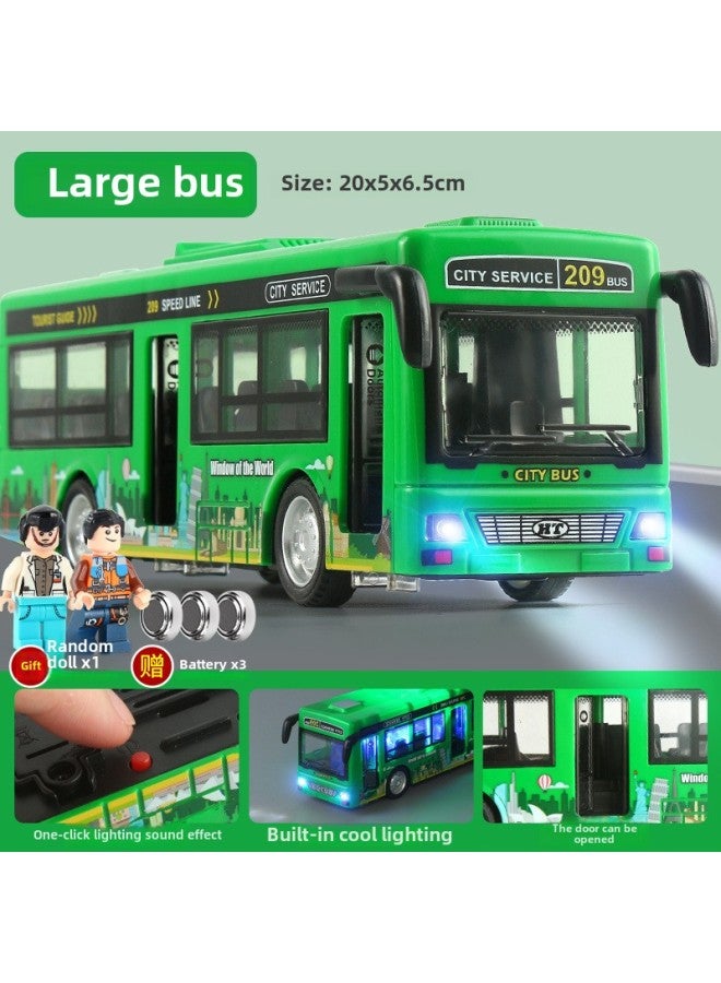 Children's Large Bus Toy Can Open The Door Boy Light Music Bus Model Simulation Baby Bus-Color:Large Sound And Light Bus-green - Image 1