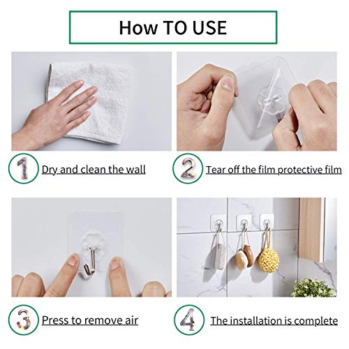 RAXON Self Adhesive Wall Hooks, Heavy Duty Sticky Hooks for Hanging 10KG (Max), Waterproof Transparent Adhesive Hooks for Wall (Pack of 10), Metal - Image 2