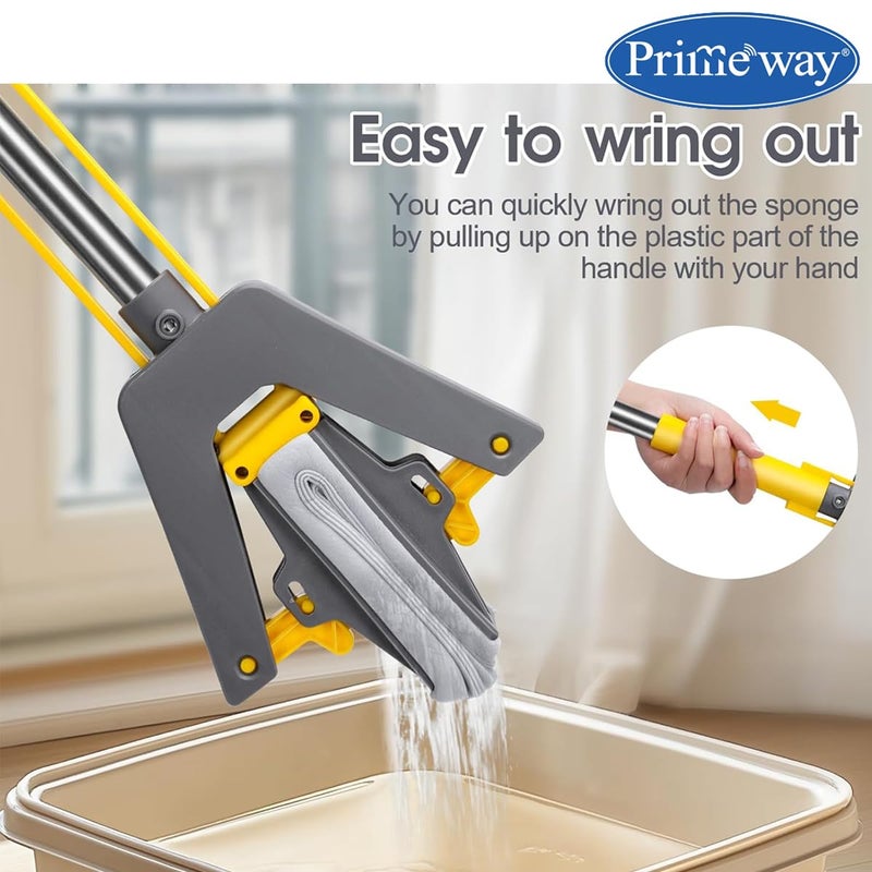 Primeway ® ممسحة تنظيف الأرضيات الرطبة بتصميم فراشة ذاتية العصر من PVA | مقبض مطلي بالحديد بطول 124 سم | قطعة إضافية واحدة للتجديد | إسفنجة فائقة الامتصاص بطول 28 سم | تصميم سحب جديد بدون ذراع | رمادي - Image 2