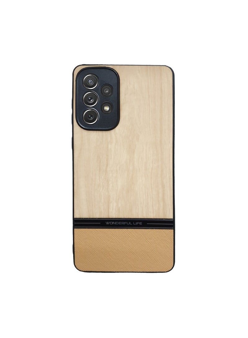 Elmo3ezz Shockproof Wood Grain Skin PU and TPU Shockproof Luxury Phone Case for Samsung A13 4g (Beige) - Image 1