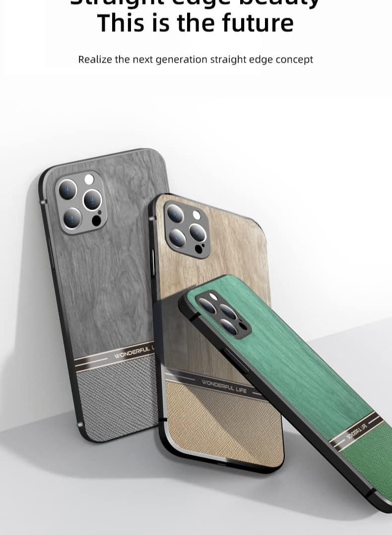 Elmo3ezz Shockproof Wood Grain Skin PU and TPU Shockproof Luxury Phone Case for Samsung A13 4g (Beige) - Image 2