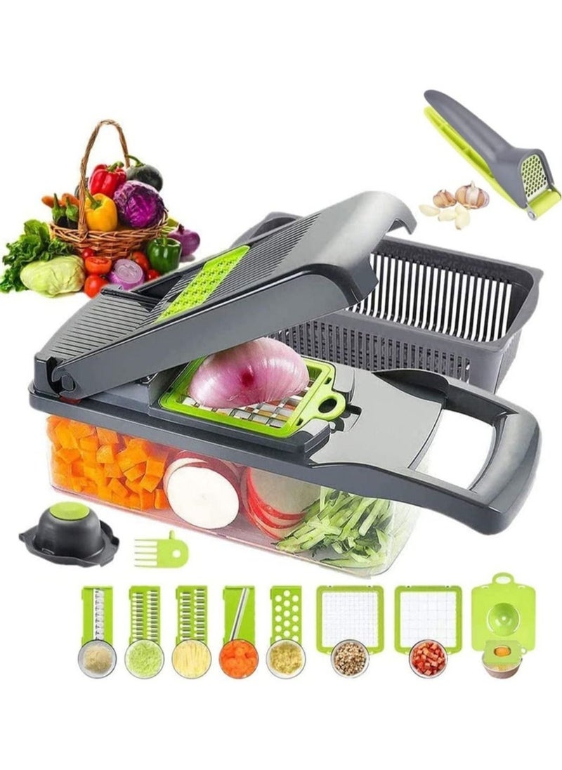Raxoom Vegetable Chopper 12 in 1 Veggie Spiralizer Food Slicer Onion Chopper Potato Dicer Cutter Cheese Grater with Large Container Drain Basket for Kitchen Tomato with Garlic Crush Press Chopper - Image 1