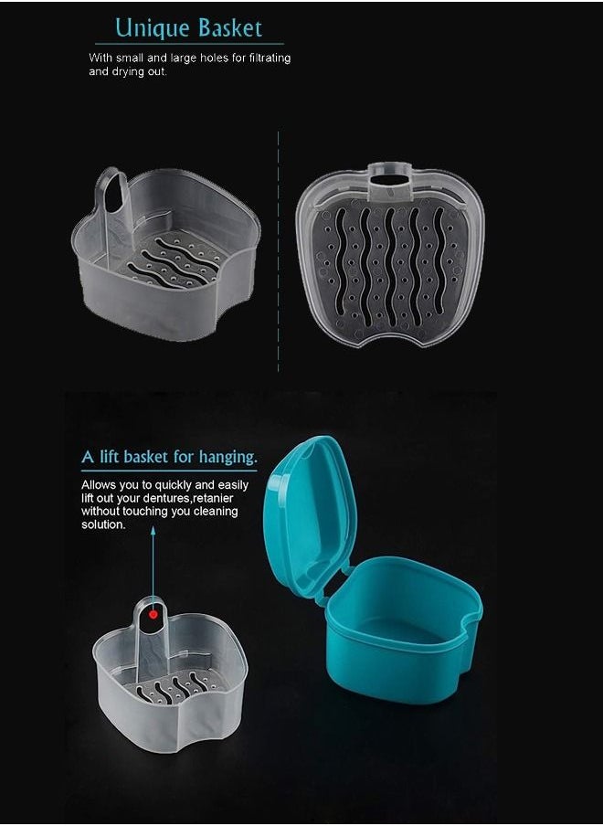 Generic - Denture Case, Denture Cup with Strainer, Denture Bath Box False Teeth Storage Box with Basket Net Container Holder for Travel, Retainer Cleaning (Green +Blue) - Image 1