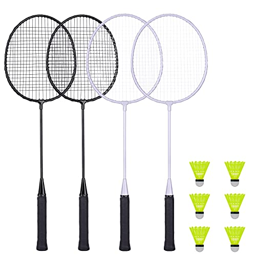 AboveGenius Badminton Rackets Set with 6 Shuttlecocks, Lightweight Badminton Set of 4 for Outdoor Backyard Games, Racquets with Durability for Beginners and Casual Players - Image 1