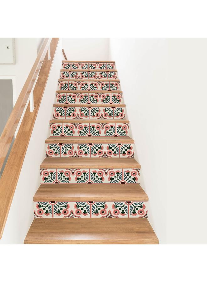 الأزرق جي دبليو بلاط الفن الاسكندنافي على واجهة السلالم اللاصقة مقاومة للماء ومقاومة للبقع يمكن إزالتها ، وملصقات مؤقتة لتزيين السلالم - Image 5