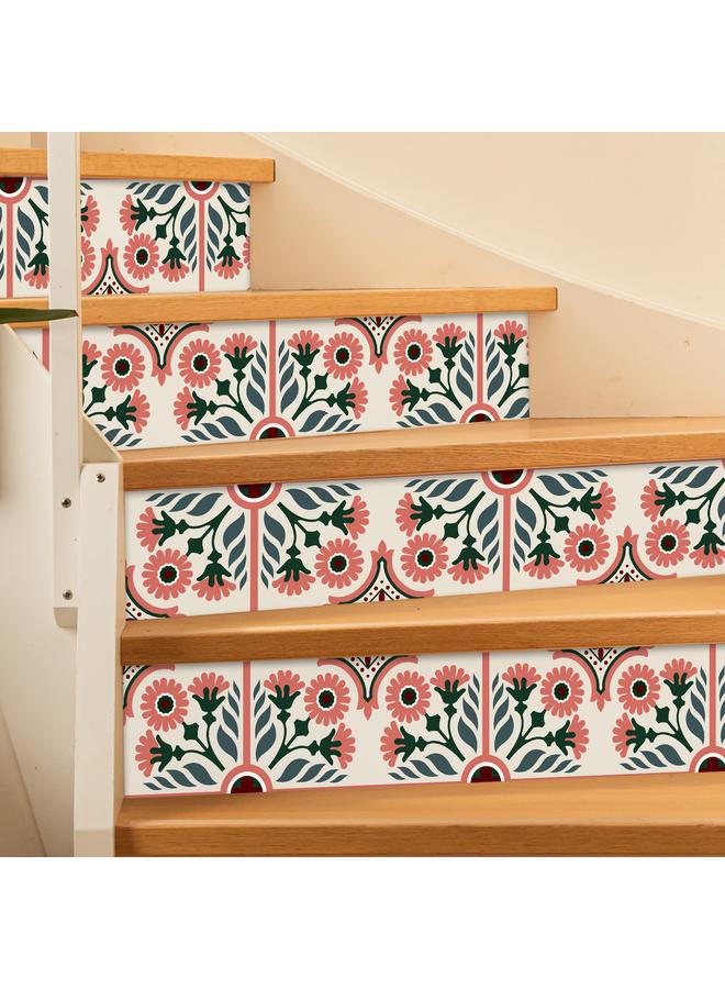 الأزرق جي دبليو بلاط الفن الاسكندنافي على واجهة السلالم اللاصقة مقاومة للماء ومقاومة للبقع يمكن إزالتها ، وملصقات مؤقتة لتزيين السلالم - Image 3