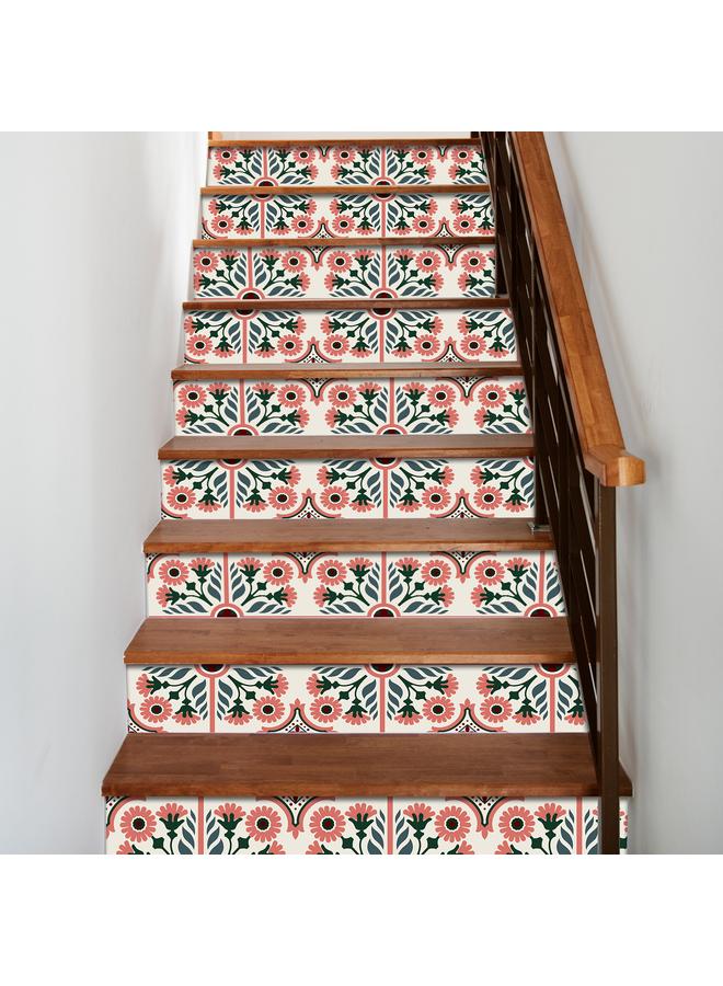 الأزرق جي دبليو بلاط الفن الاسكندنافي على واجهة السلالم اللاصقة مقاومة للماء ومقاومة للبقع يمكن إزالتها ، وملصقات مؤقتة لتزيين السلالم - Image 2