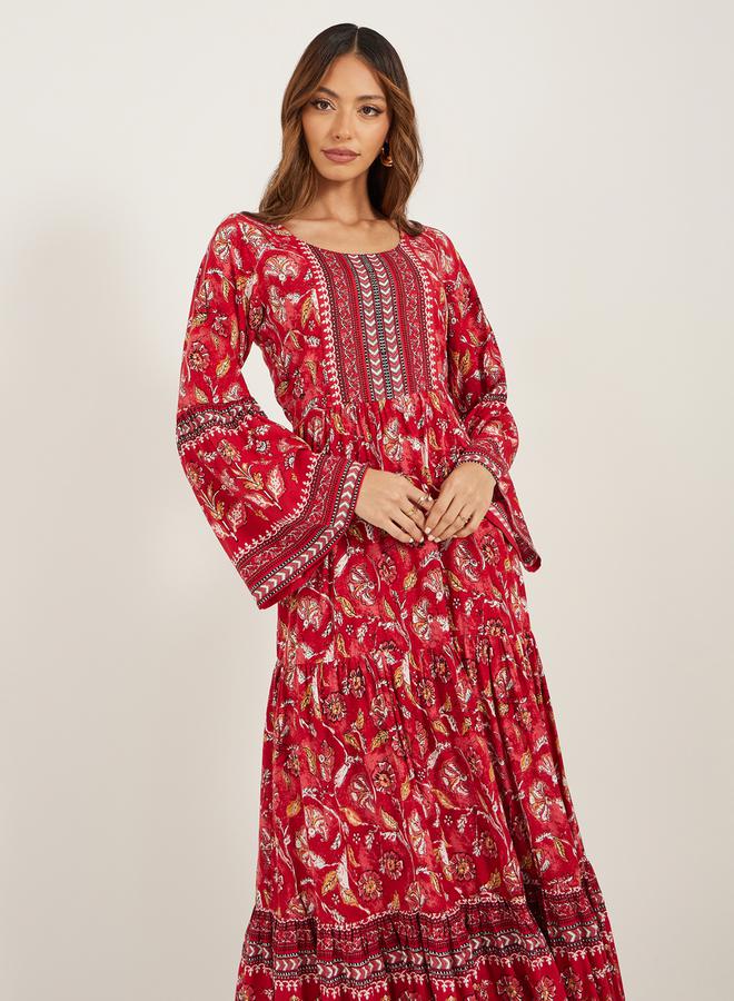 ستايلي فستان ماكسي بتصميم - وأكمام الجرس بطبعة زهور - Image 3