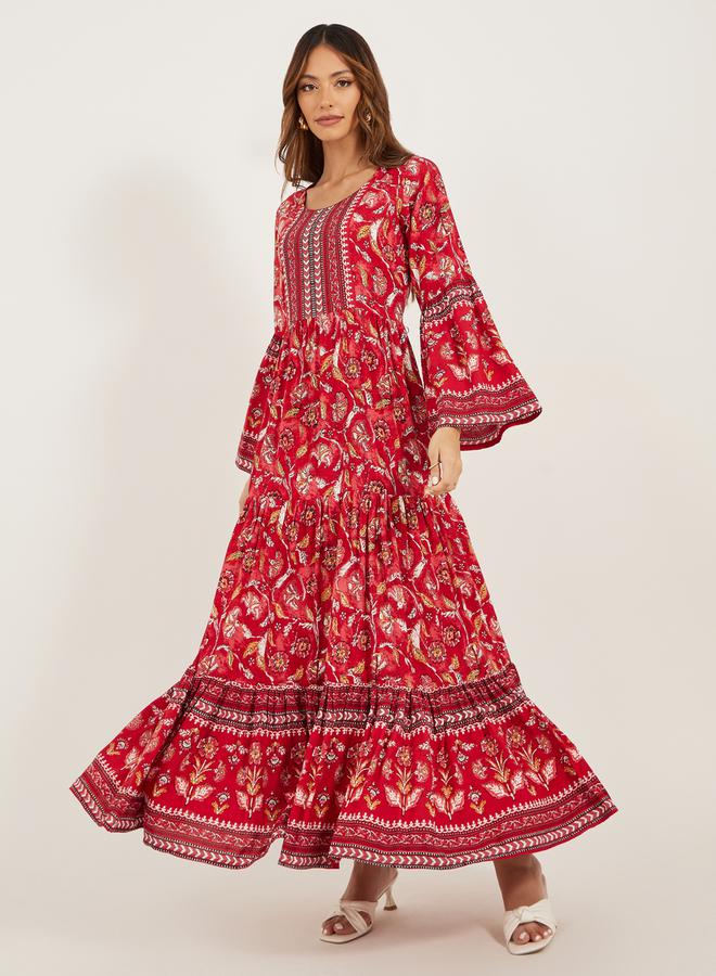 ستايلي فستان ماكسي بتصميم - وأكمام الجرس بطبعة زهور - Image 2