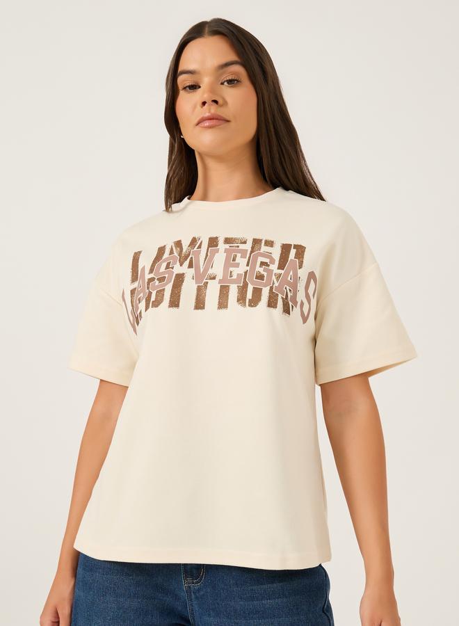 Styli Styli Slogan Print Short Sleeve Oversized T-Shirt  - Image 3