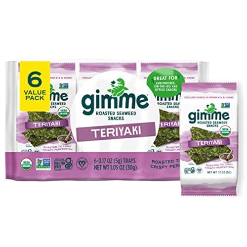 Gimme Seaweed Organic Premium Roasted Seaweed Snacks Teriyaki 6 Count Keto Vegan GlutenFree Great Source of Omega3s and Iodine Healthy OnTheGo Snack for Kids and Adults - Image 1