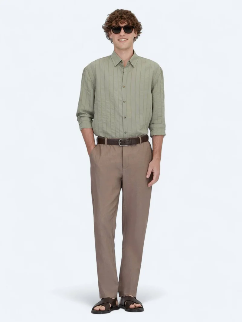 Kip Dark Mink Weaving Jogging Fit Casual Cotton Blended Trousers