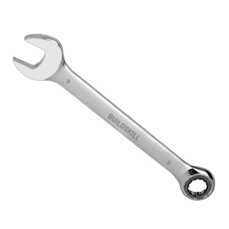 BUILDSKILL Cr-V 9MM Ratchet Spanner - Hardened, Rust-Proof, Polished Chrome Wrench with High Torque for Tight Spaces - Durable Wrench & Spanner for Auto & Home Repair - Image 1