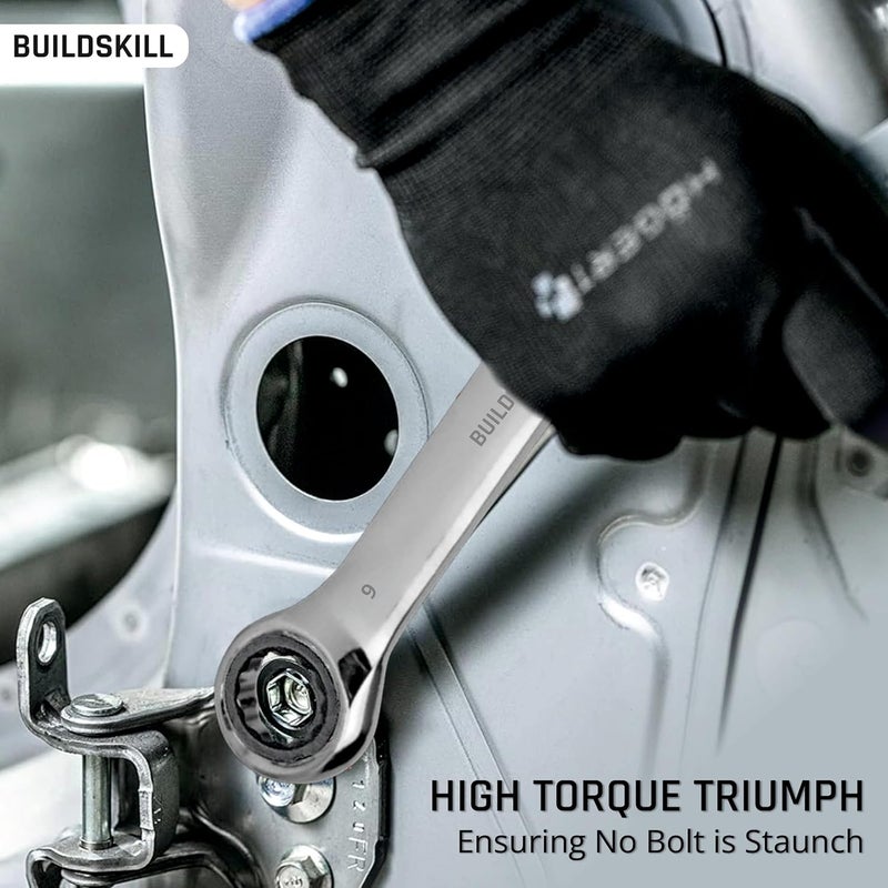 BUILDSKILL Cr-V 9MM Ratchet Spanner - Hardened, Rust-Proof, Polished Chrome Wrench with High Torque for Tight Spaces - Durable Wrench & Spanner for Auto & Home Repair - Image 4