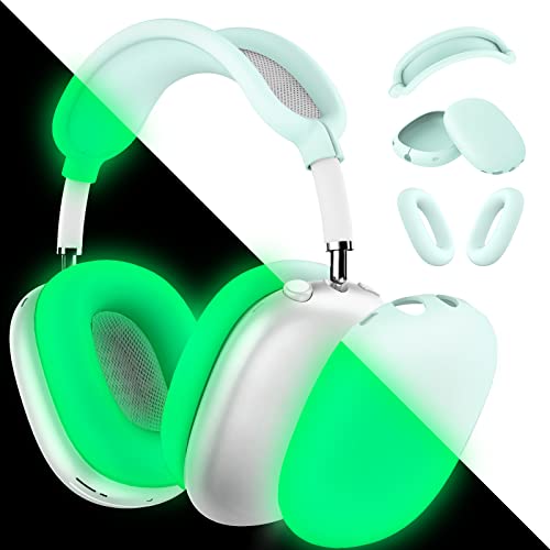 MINDRESY Silicone Case Cover for AirPods Max Headphones,Ear Pad Case Cover/Ear Cup Cover/Headband Cover for AirPod Max(USB-C/Lightning)(2024/2020),Accessories Silicone Protector for Apple AirPod Max,Glow Green - Image 1