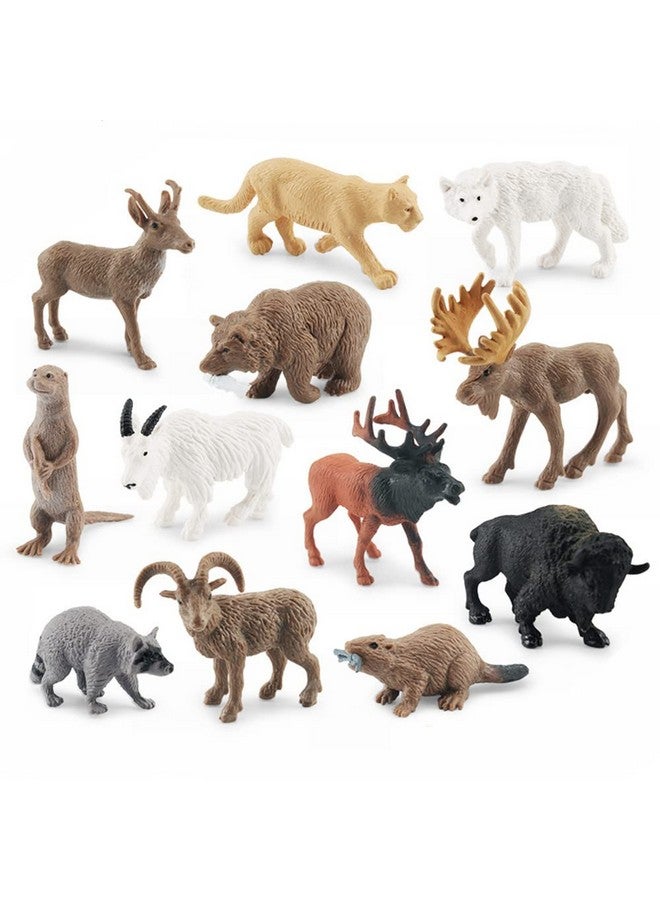 NatureMan North American Animals Set 12PCS Mini Wild Animals Figurines Set cludes Moose Raccoon Cougar, Wolf, Beaver for Children Educational Toy Cake Toppers - Image 1