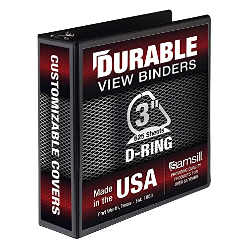 Samsill Durable 3 inch 3 Ring Binder, Made in USA, D Ring Binder, FSC 100% Recycled Chipboard, Black - Image 1