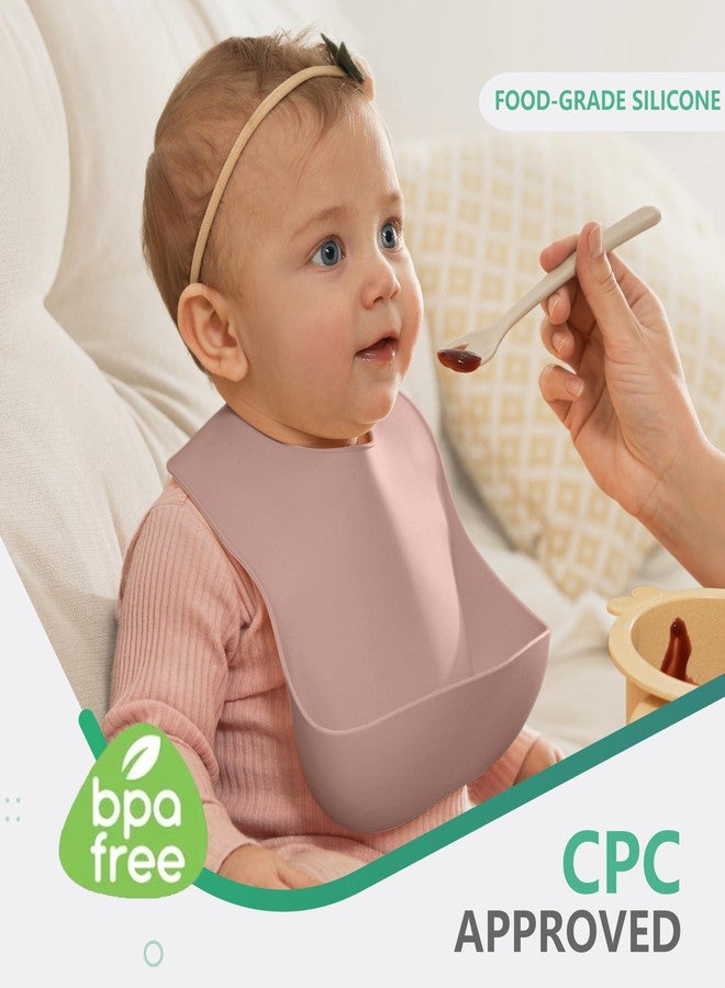 Cuddle Campus Set of 3 Silicone Bibs for Babies & Toddlers,Soft Adjustable Bibs with Pocket Food Catcher for Baby Girl,Boy (Powder Pink) - Image 2