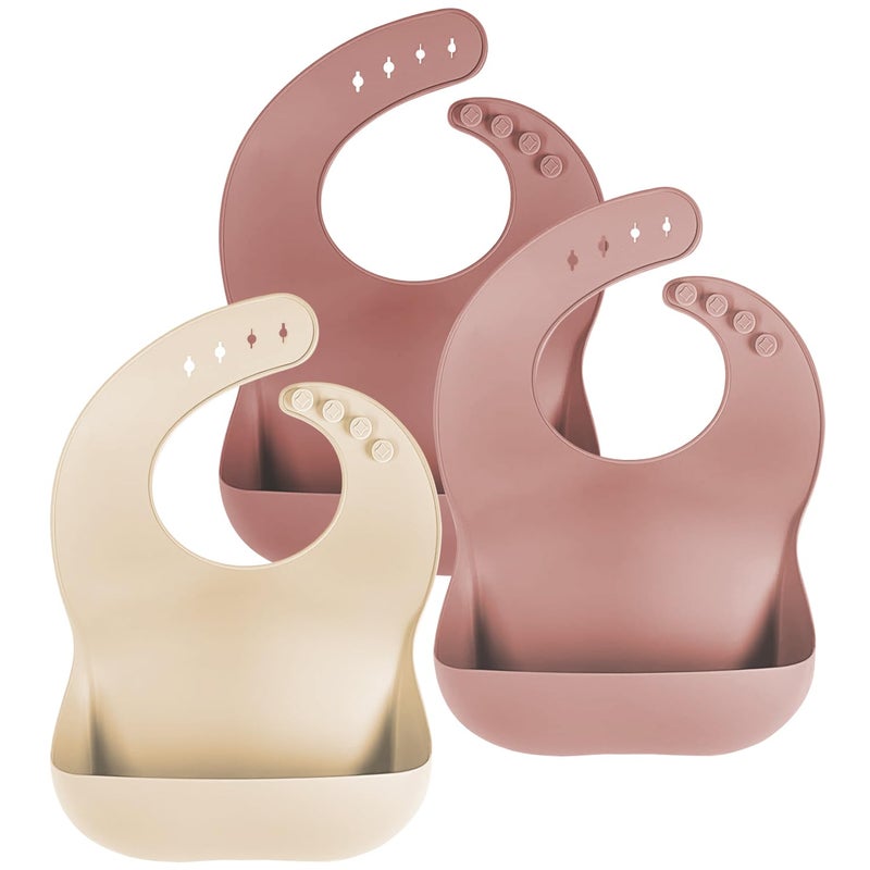 Cuddle Campus Set of 3 Silicone Bibs for Babies & Toddlers,Soft Adjustable Bibs with Pocket Food Catcher for Baby Girl,Boy (Powder Pink) - Image 1