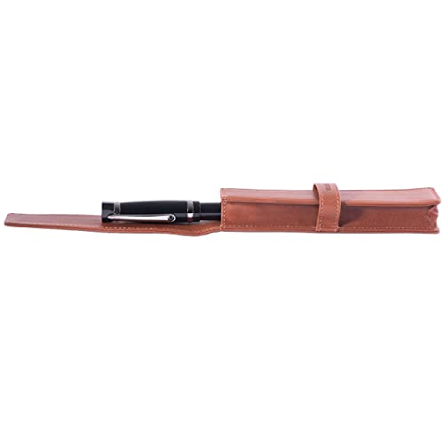 DiLoro Leather Single Pen Case Pencil Pouch Holder for One Fountain Ballpoint Rollerball Pen and Pencil (Bugatti Tan) - Image 5