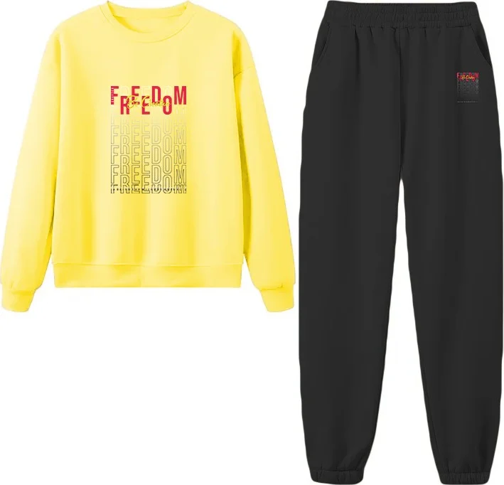 DogFish Tracksuit Oversize Freedom Printed Tracksuit,lover,couple Combination Yellow
