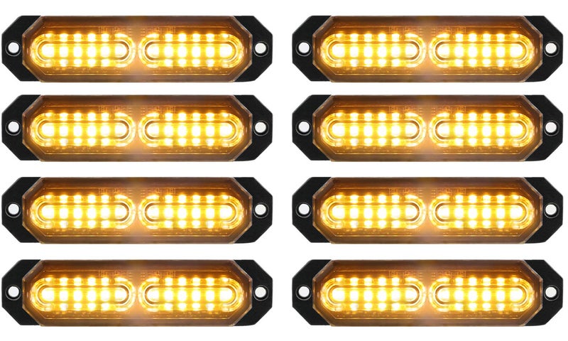 ASPL 8pcs Sync Feature Ultra Slim 12-LED Surface Mount Flashing Strobe Lights for Truck Car Vehicle LED Mini Grille Light Head Emergency Beacon Hazard Warning lights (Amber) - Image 1