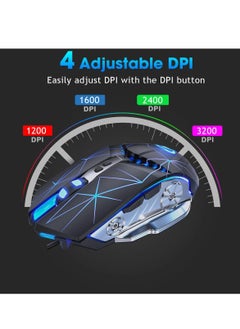 KASTWAVE ماوس ألعاب USB سلكي بإضاءة خلفية RGB بنقرة صامتة مع 4 نقاط لكل بوصة قابلة للتعديل حتى 3200، فأرة ألعاب بصرية مريحة بقبضة مريحة لأجهزة الكمبيوتر المحمولة وأجهزة الكمبيوتر الشخصية  - Image 2