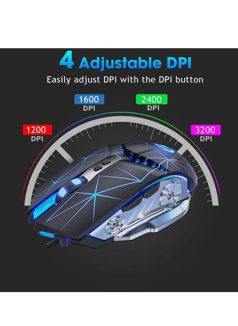 KASTWAVE - ماوس ألعاب USB سلكي بإضاءة خلفية RGB بنقرة صامتة مع 4 نقاط لكل بوصة قابلة للتعديل حتى 3200، فأرة ألعاب بصرية مريحة بقبضة مريحة لأجهزة الكمبيوتر المحمولة وأجهزة الكمبيوتر الشخصية - Image 1