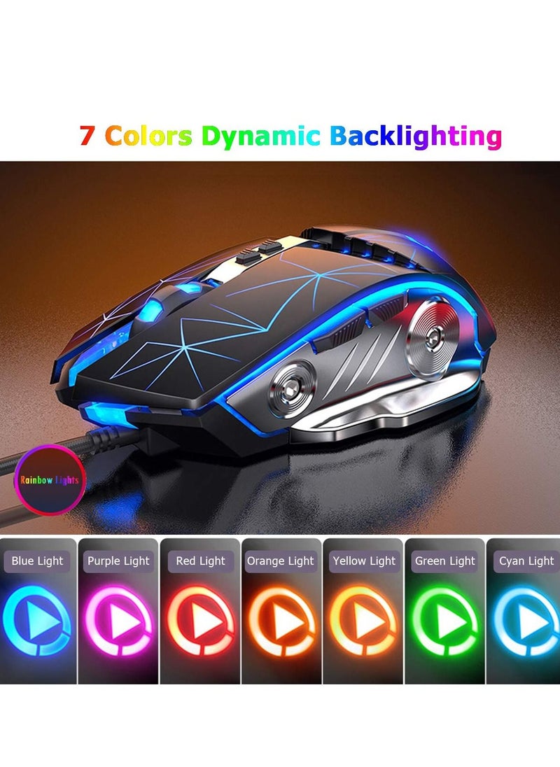 KASTWAVE - ماوس ألعاب USB سلكي بإضاءة خلفية RGB بنقرة صامتة مع 4 نقاط لكل بوصة قابلة للتعديل حتى 3200، فأرة ألعاب بصرية مريحة بقبضة مريحة لأجهزة الكمبيوتر المحمولة وأجهزة الكمبيوتر الشخصية - Image 1