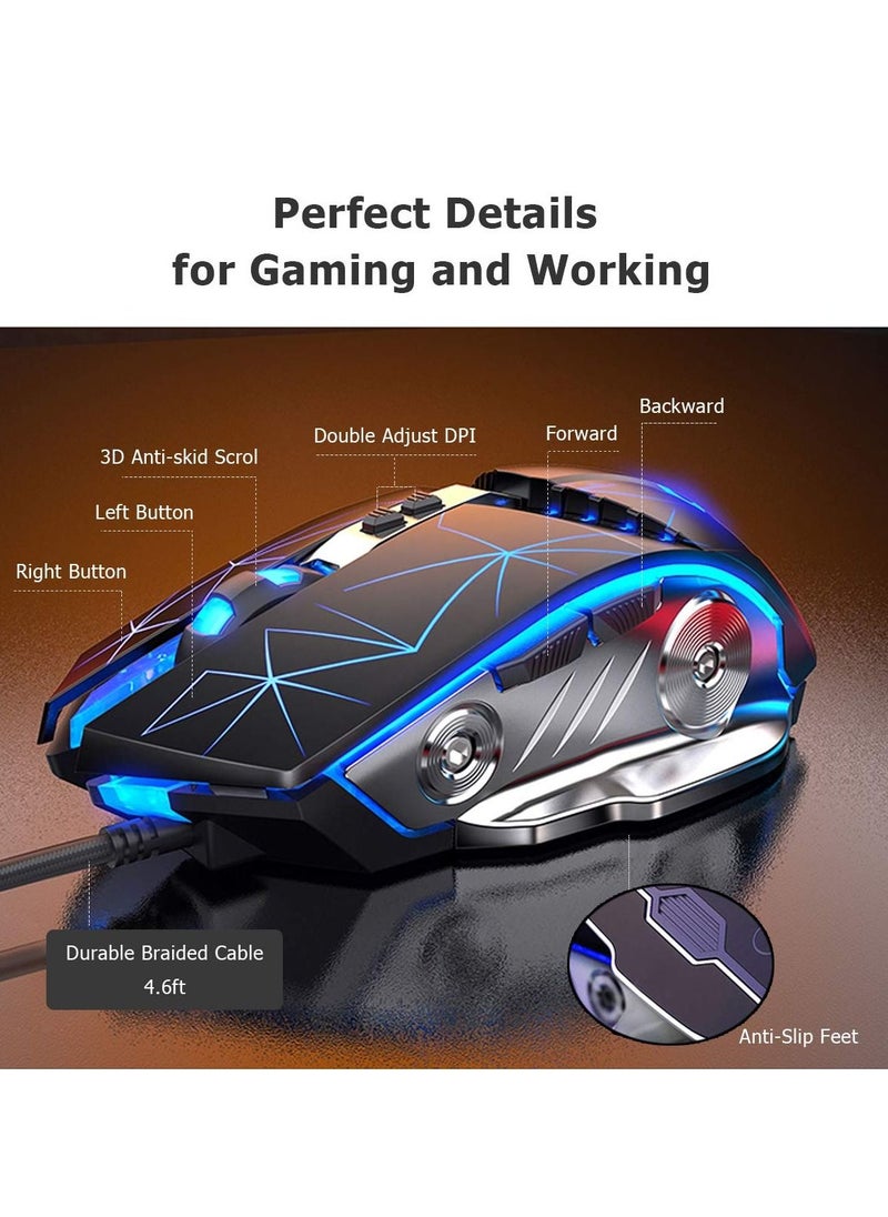 KASTWAVE - ماوس ألعاب USB سلكي بإضاءة خلفية RGB بنقرة صامتة مع 4 نقاط لكل بوصة قابلة للتعديل حتى 3200، فأرة ألعاب بصرية مريحة بقبضة مريحة لأجهزة الكمبيوتر المحمولة وأجهزة الكمبيوتر الشخصية - Image 1