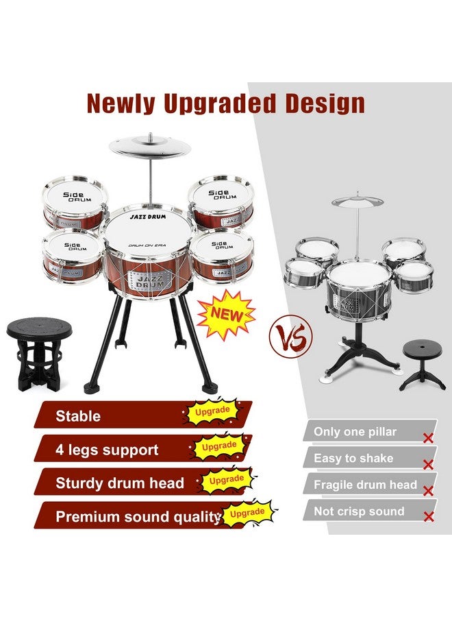 M SANMERSEN طقم طبول الأطفال M SANMERSEN طقم طبول جاز 8 قطع للأطفال أدوات موسيقية تعليمية لعبة طبول مجموعة هدايا عيد الميلاد للأولاد والبنات - أحمر - Image 2