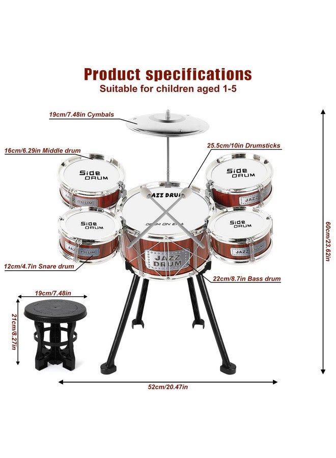 M SANMERSEN طقم طبول الأطفال M SANMERSEN طقم طبول جاز 8 قطع للأطفال أدوات موسيقية تعليمية لعبة طبول مجموعة هدايا عيد الميلاد للأولاد والبنات - أحمر - Image 3