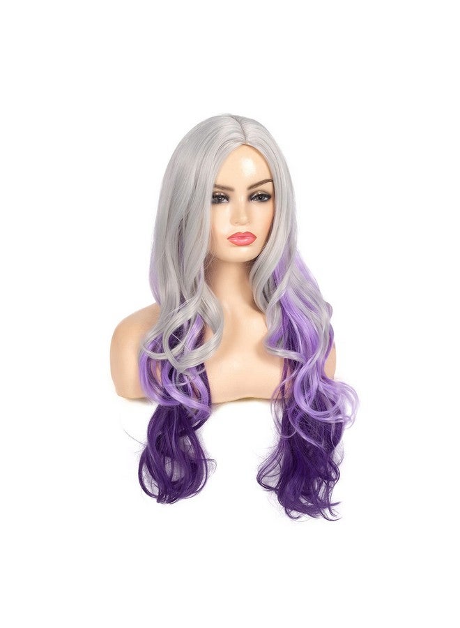 Beweig Long Curly Wavy Silver Grey to Purple Wig Side Part Natural Looking Synthetic Cosplay Wig for Women - Image 5