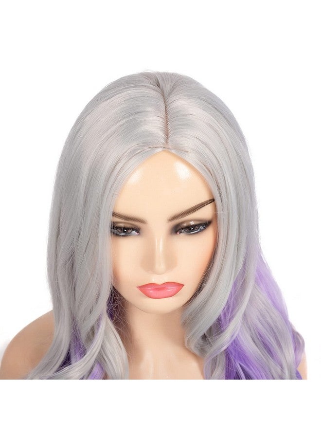 Beweig Long Curly Wavy Silver Grey to Purple Wig Side Part Natural Looking Synthetic Cosplay Wig for Women - Image 4
