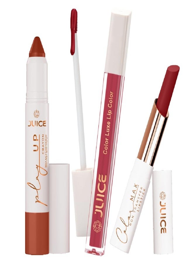 Juice Long Lasting, 3pc Lipstick Combo Set For Women(Stay-MCR03 Lip Crayon, Yummy Pink-M13 Liquid Lipstick, Cherry Muse-M07 Slim Stick) - Image 1