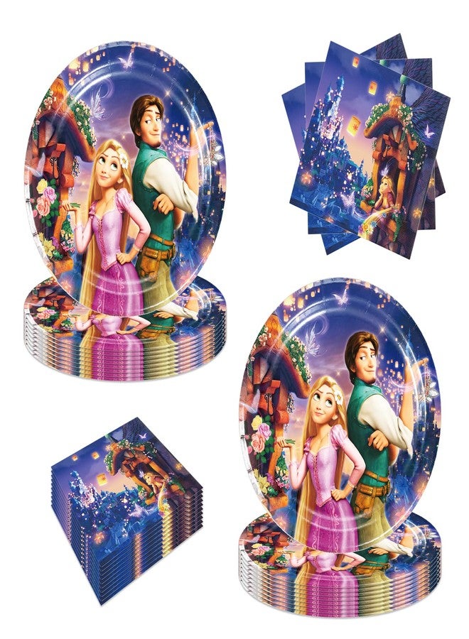 Omto 40Pcs Rapunzel Party Supplies include 20 plates, 20 napkins for the Rapunzel birthday party Decoration - Image 1