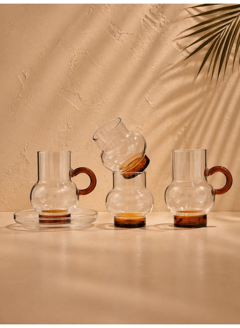 Raz 18 Pieces Tea & Coffee Serving Set – Rounded Glass Design with Colored Base & Clear Saucer - Image 1