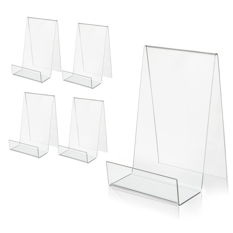 ZOEY Acrylic Book Easel Stand with Ledge Clear Easels Plate - 5 Pack for Books Display, Music Sheets, Artworks, CD, Tablet Holder (Small) - Image 1